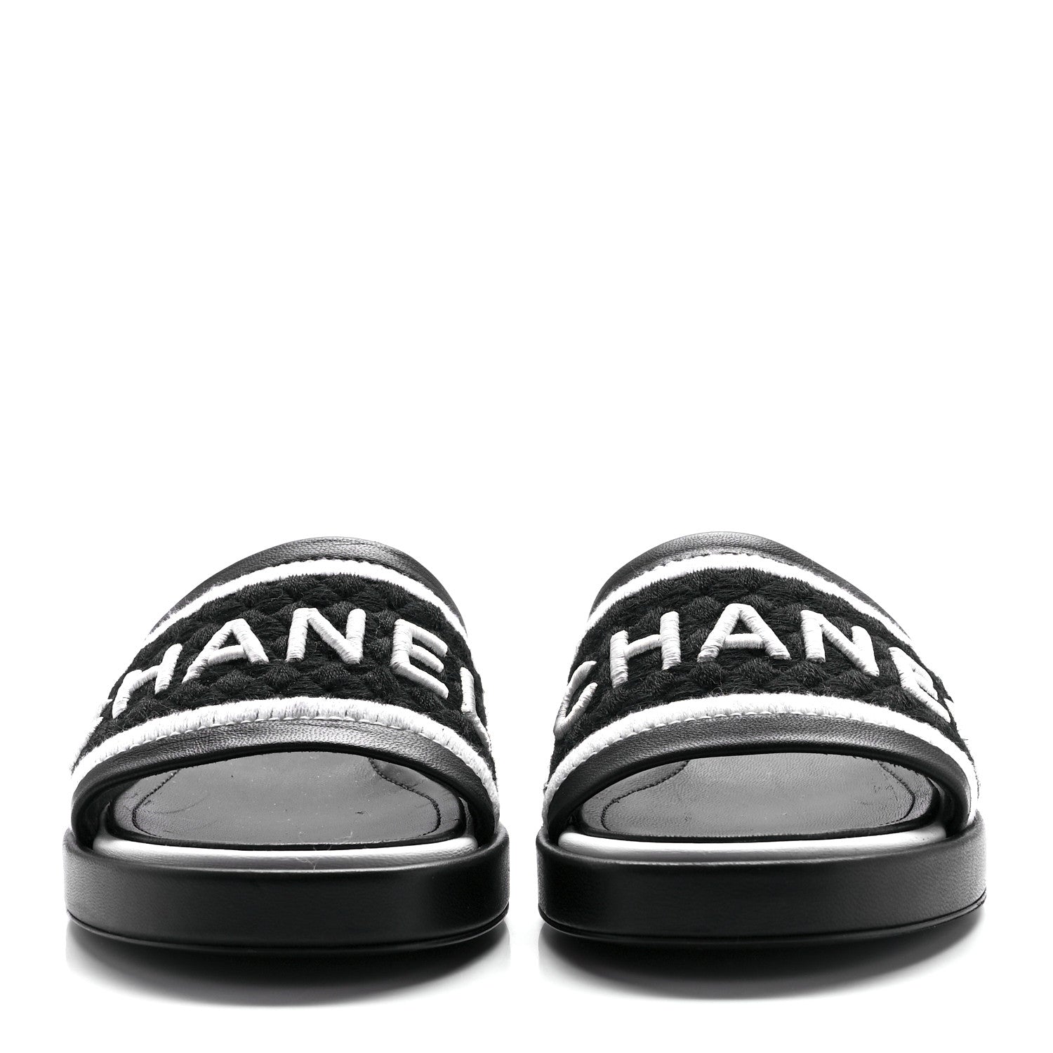 Chanel Lambskin Embroidered CC Mule Sandal 37 Black White 2 of 8