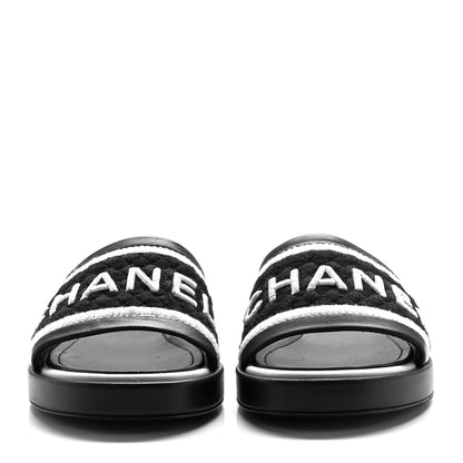 Chanel Lambskin Embroidered CC Mule Sandal 37 Black White 2 of 8