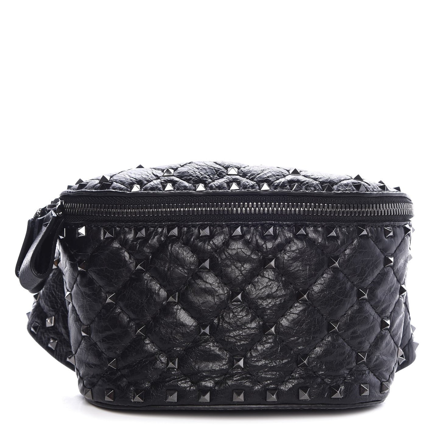 Craquele Nappa Rockstud Spike Belt Bag Black