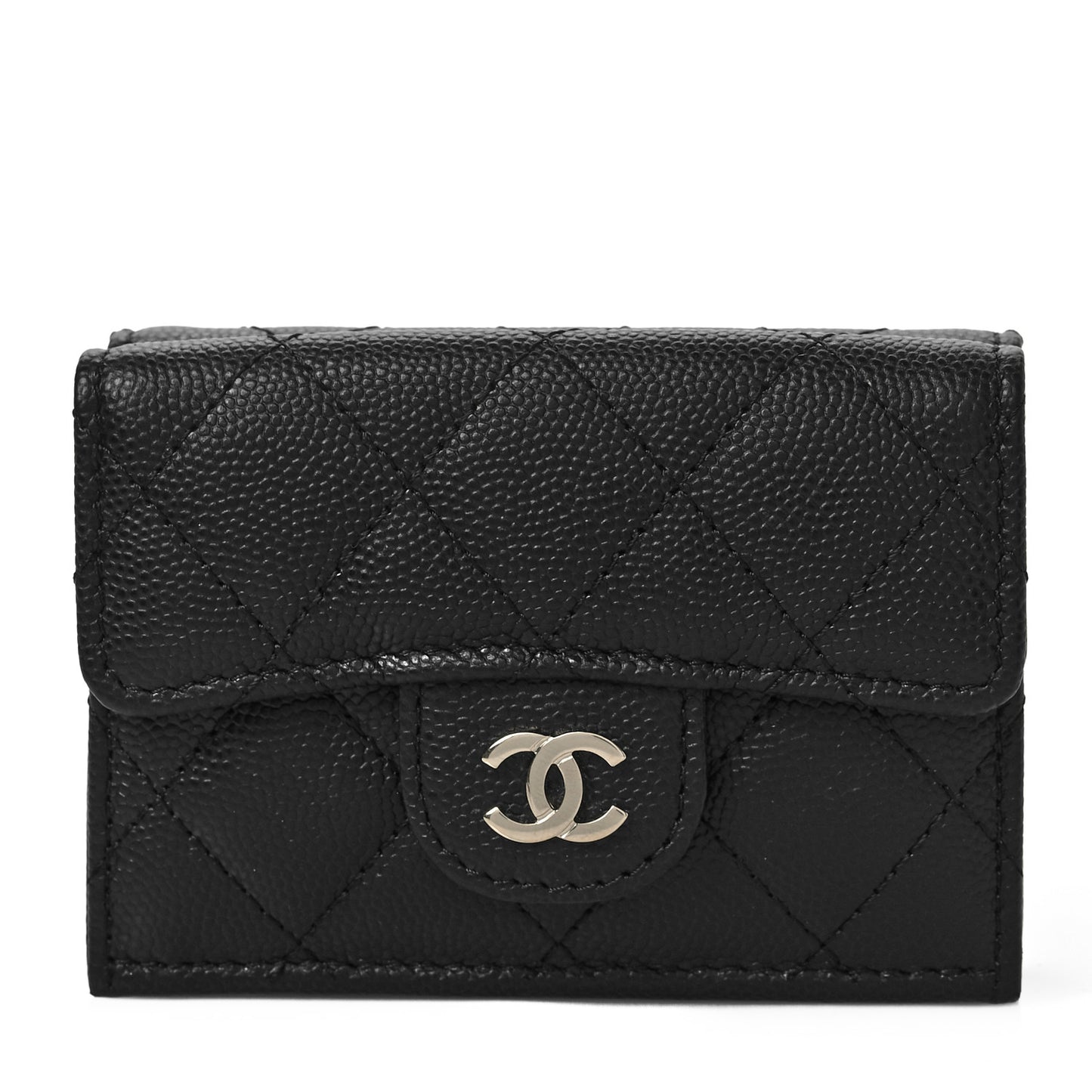 Caviar Quilted Double Flap Wallet Black