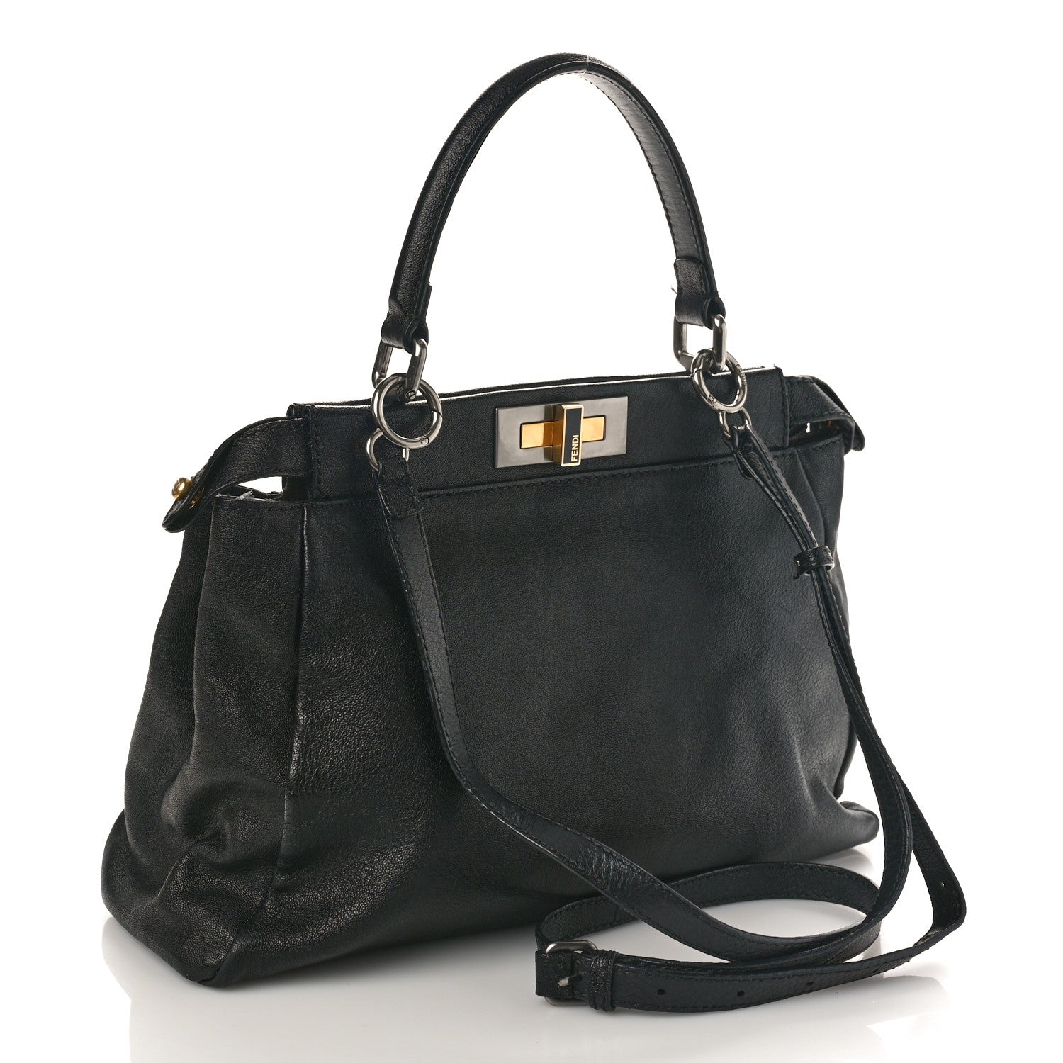 Fendi Goatskin Zucca Medium Peekaboo Iconic Satchel Black Tobacco 2 of 11
