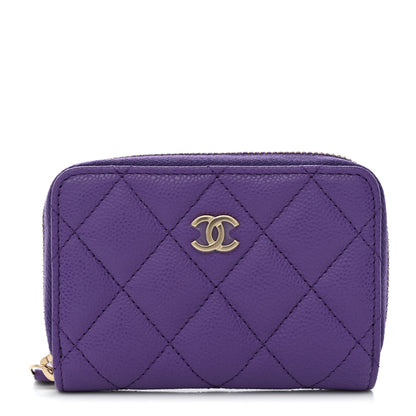 Chanel Caviar Quilted Zip Around Coin Purse Wallet Purple 1 of 8
