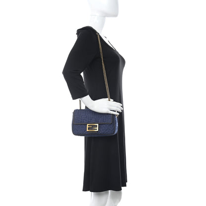 Fendi Denim Cuoio Aura FF Embossed Midi Chain Baguette Blue Ebano 2 of 10