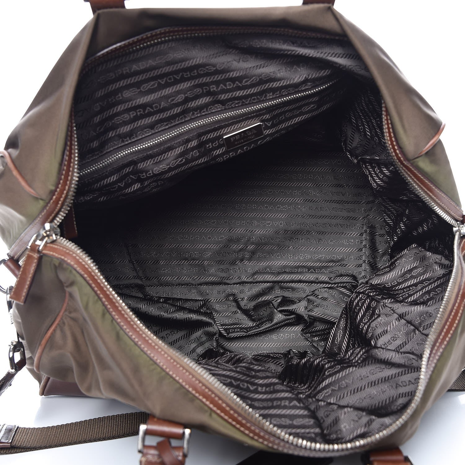 Prada Tessuto Nylon Soft Calfskin Duffle Bag Brown 5 of 13