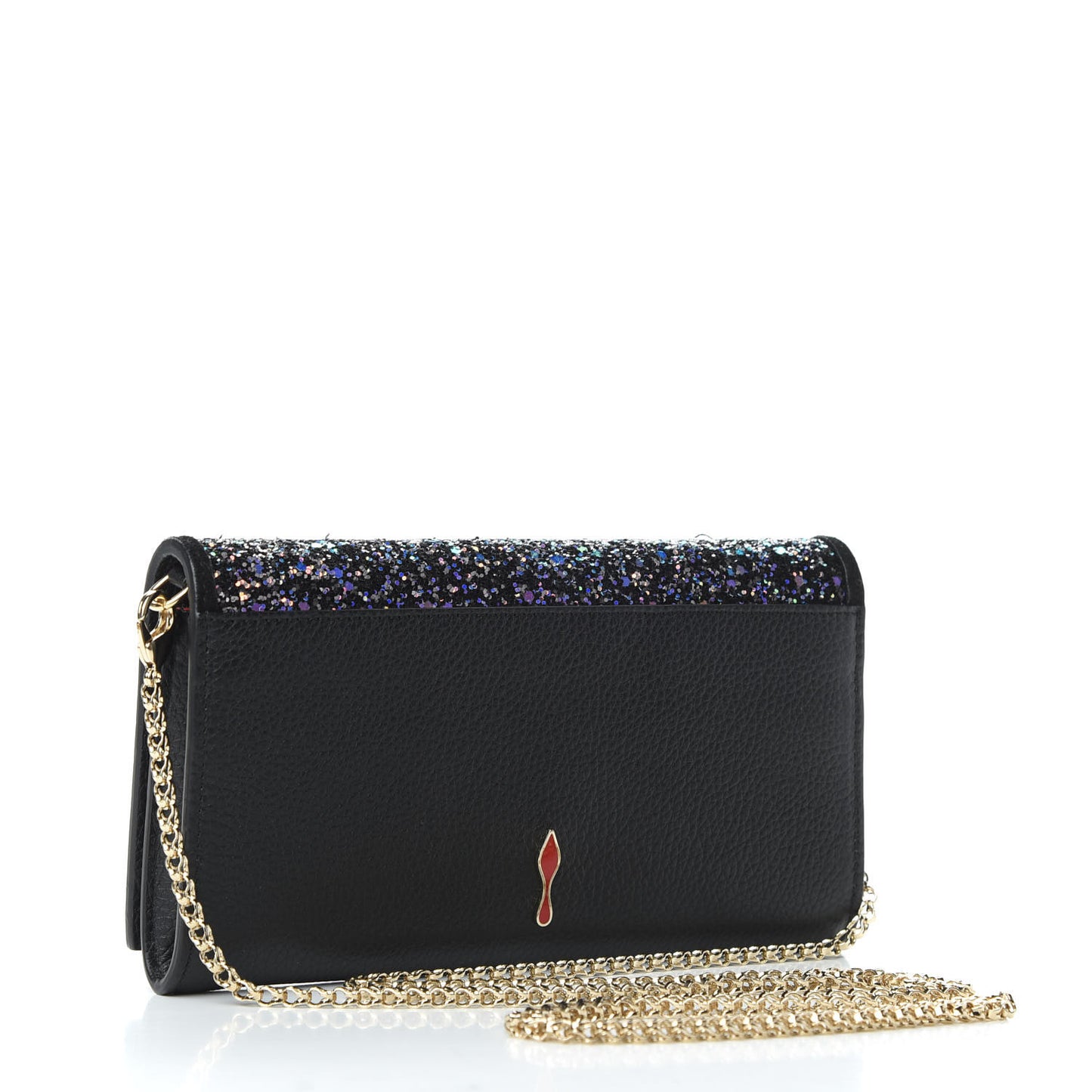 Calfskin Beaded Loubiclutch Star Chain Wallet Black