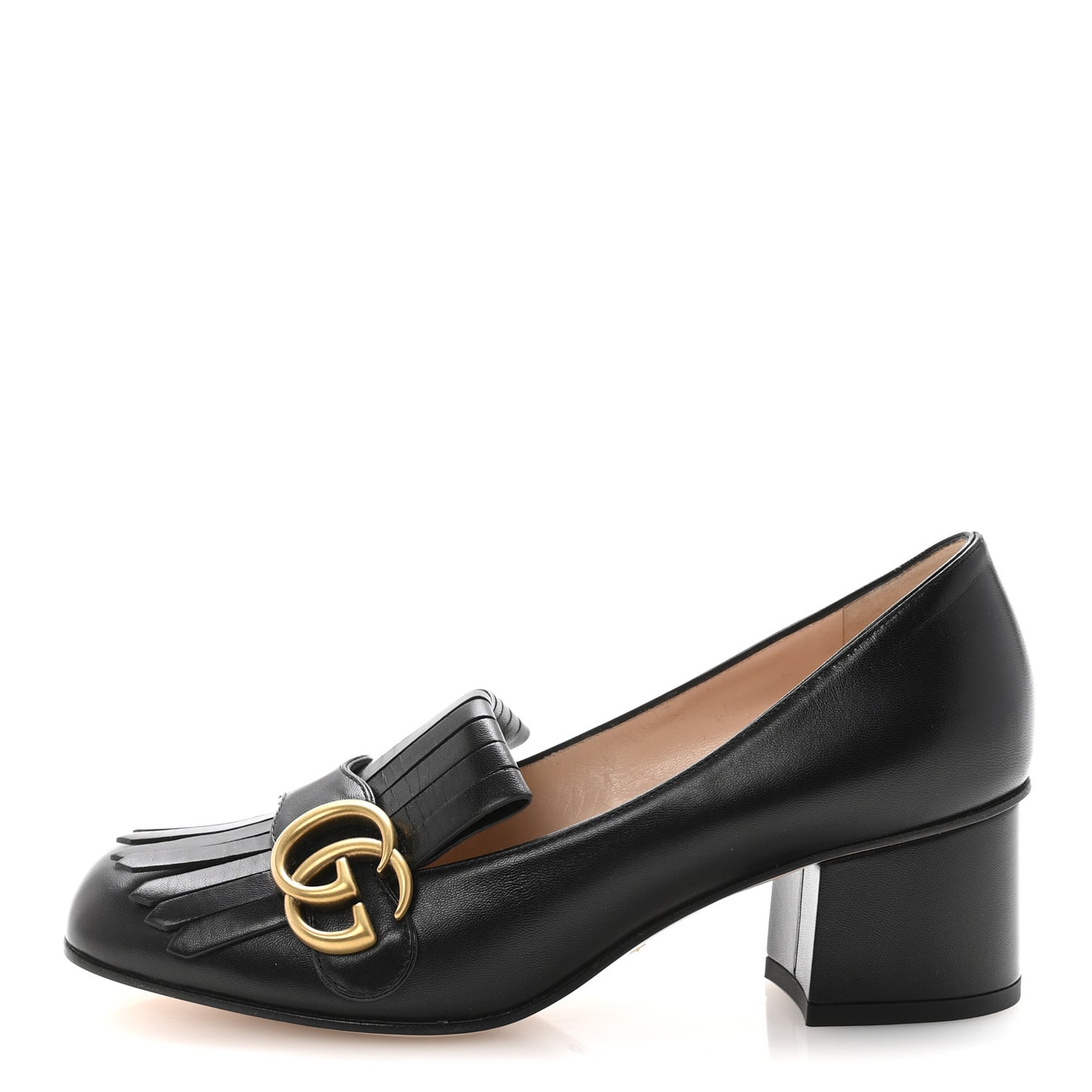 Malaga Kid GG Marmont Fringe 50mm Loafer Pumps 37 Black