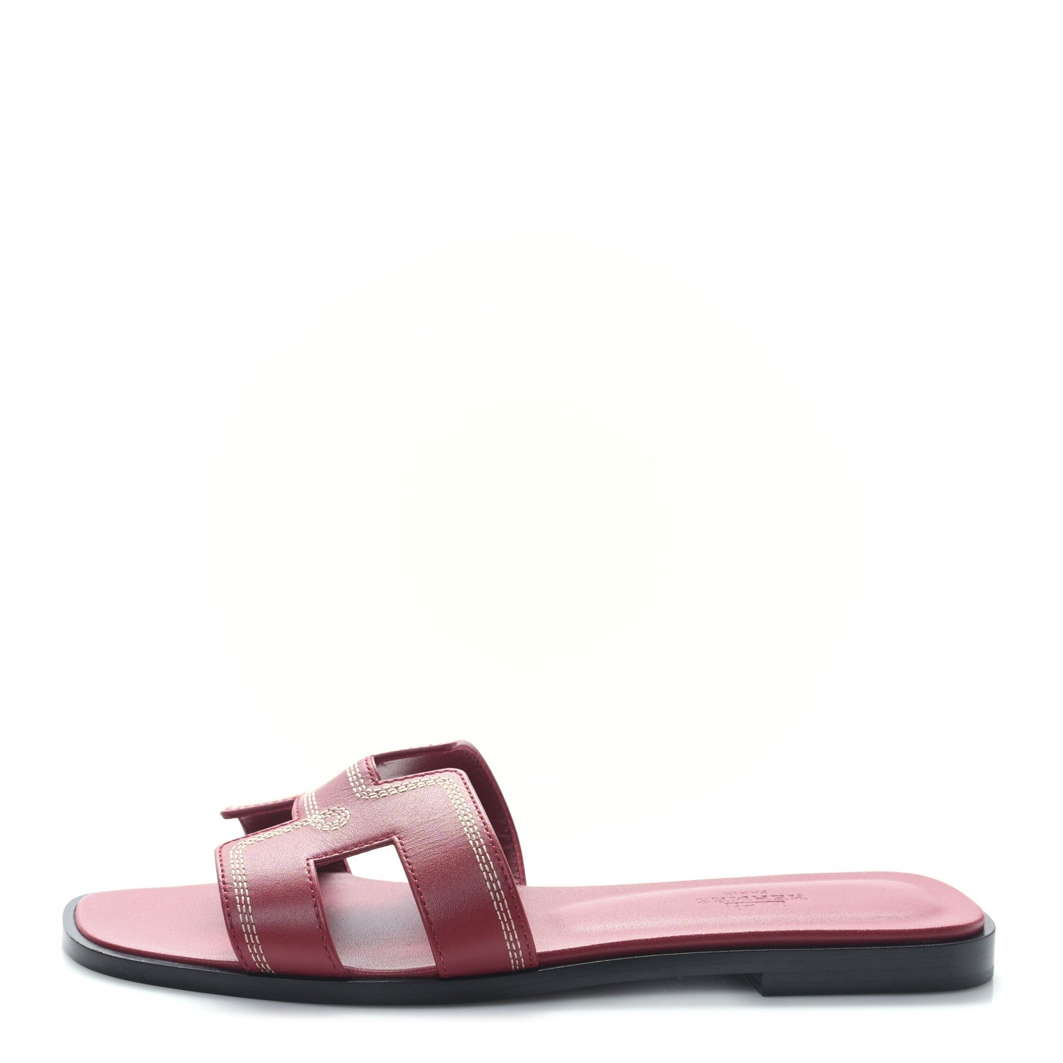 Hermes Calfskin Embroidered Oran Sandals 37 Rouge Feu 1 of 8