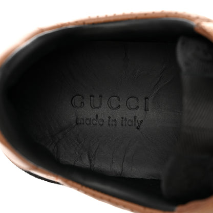 Gucci Textured Dollar Calfskin Monogram Perforated Mens Interlocking G 55mm Sneakers 9 Khaki Beige Black 9 of 11