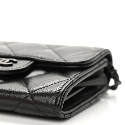 Chanel Lambskin Quilted Flap Card Holder On Chain So Black 11 of 12