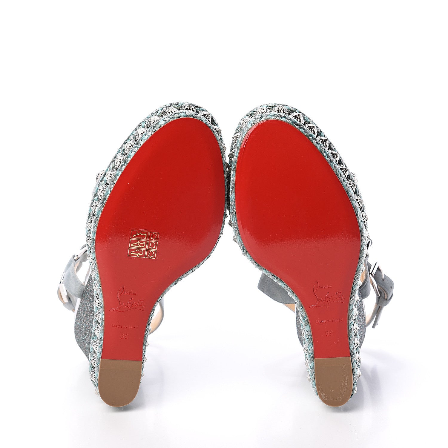 Christian Louboutin Mini Glitter Studded Pyradiams 110 Platform Sandals 39 Version Silver Green 5 of 7