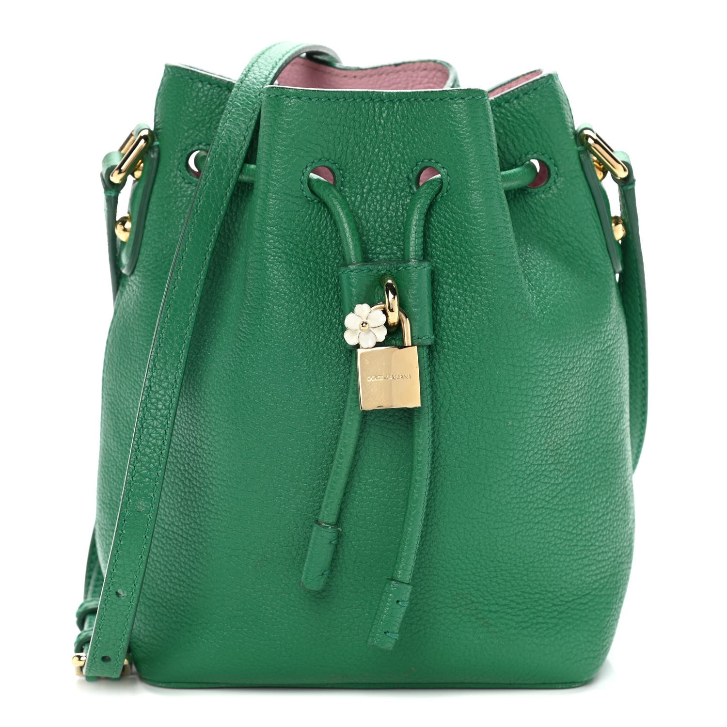 Dolce & Gabbana Drummed Calfskin Claudia Drawstring Bucket Shoulder Bag Green 1 of 13