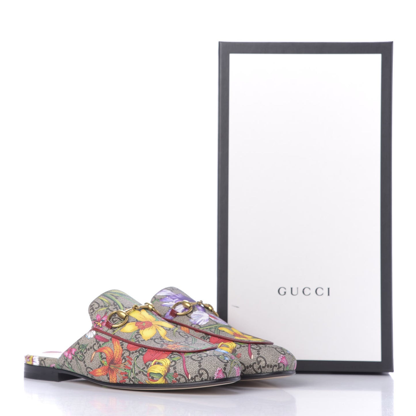 GG Supreme Monogram Flora Womens Princetown Slippers 36.5 Beige Ebony Multicolor Rosso