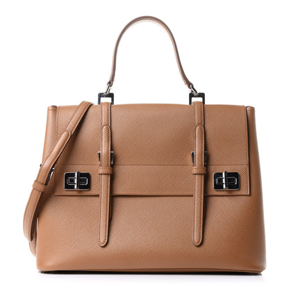 Prada Saffiano Cuir Convertible Top Handle Tote Caramel 1 of 13