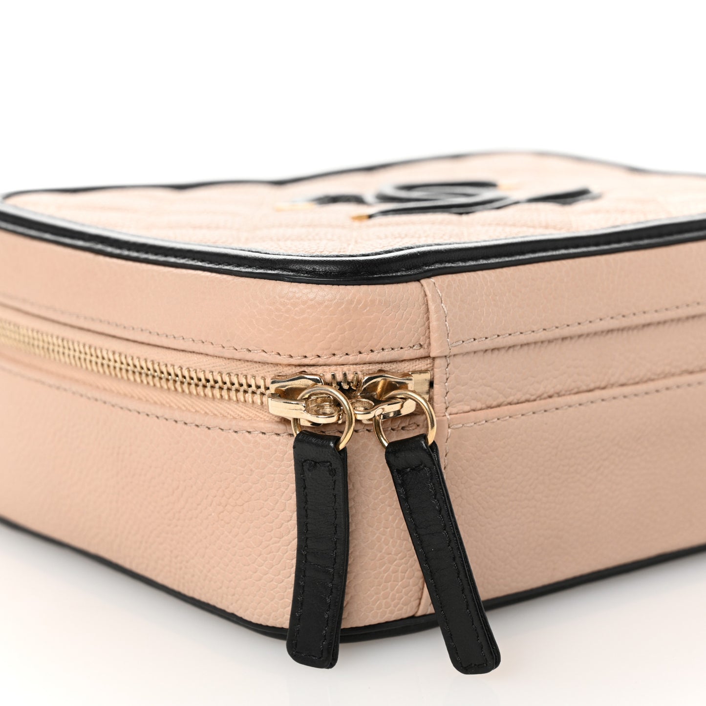 Caviar Quilted Medium CC Filigree Vanity Case Beige Black