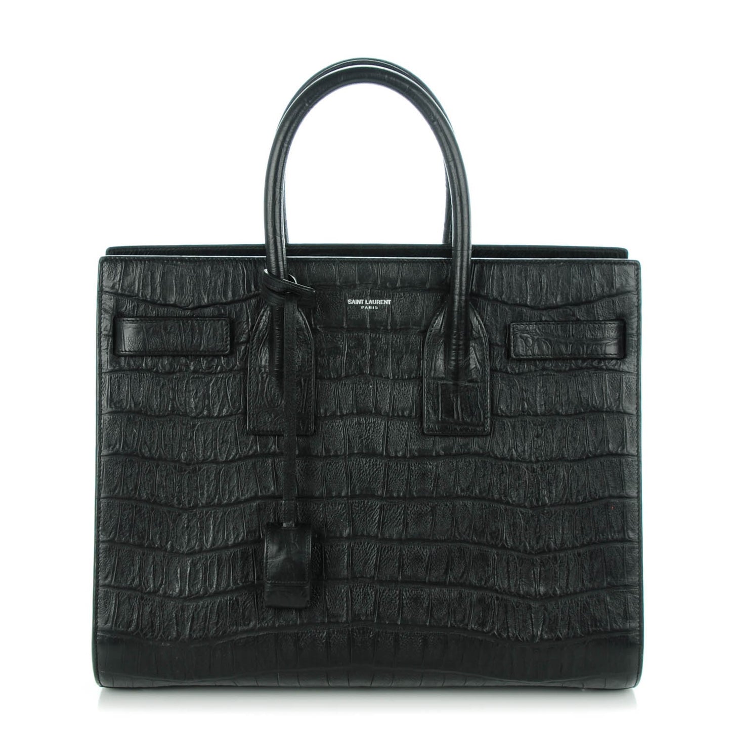 Calfskin Crocodile Embossed Small Sac de Jour Black