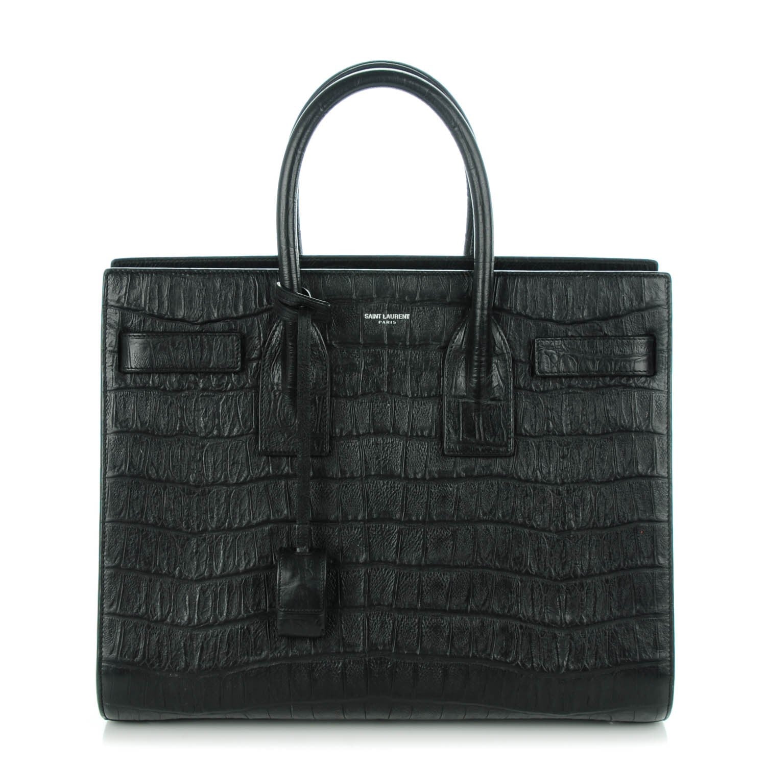 Saint Laurent Calfskin Crocodile Embossed Small Sac de Jour Black 1 of 7