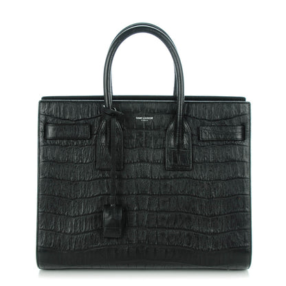 Saint Laurent Calfskin Crocodile Embossed Small Sac de Jour Black 1 of 7