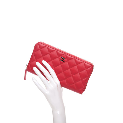 Chanel Lambskin Quilted Large Gusset Zip Around Wallet Rouge 2 of 9