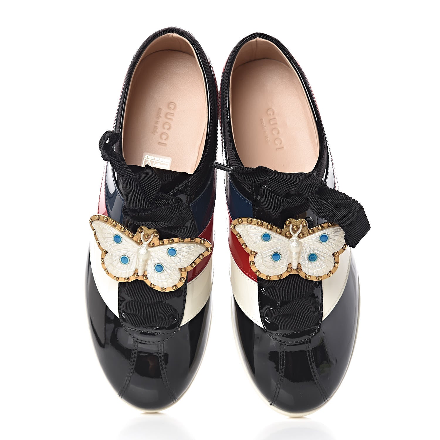 Gucci Patent Calfskin Crystal Womens Web Falacer Sneakers 36.5 Black 5 of 11