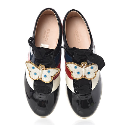 Gucci Patent Calfskin Crystal Womens Web Falacer Sneakers 36.5 Black 5 of 11