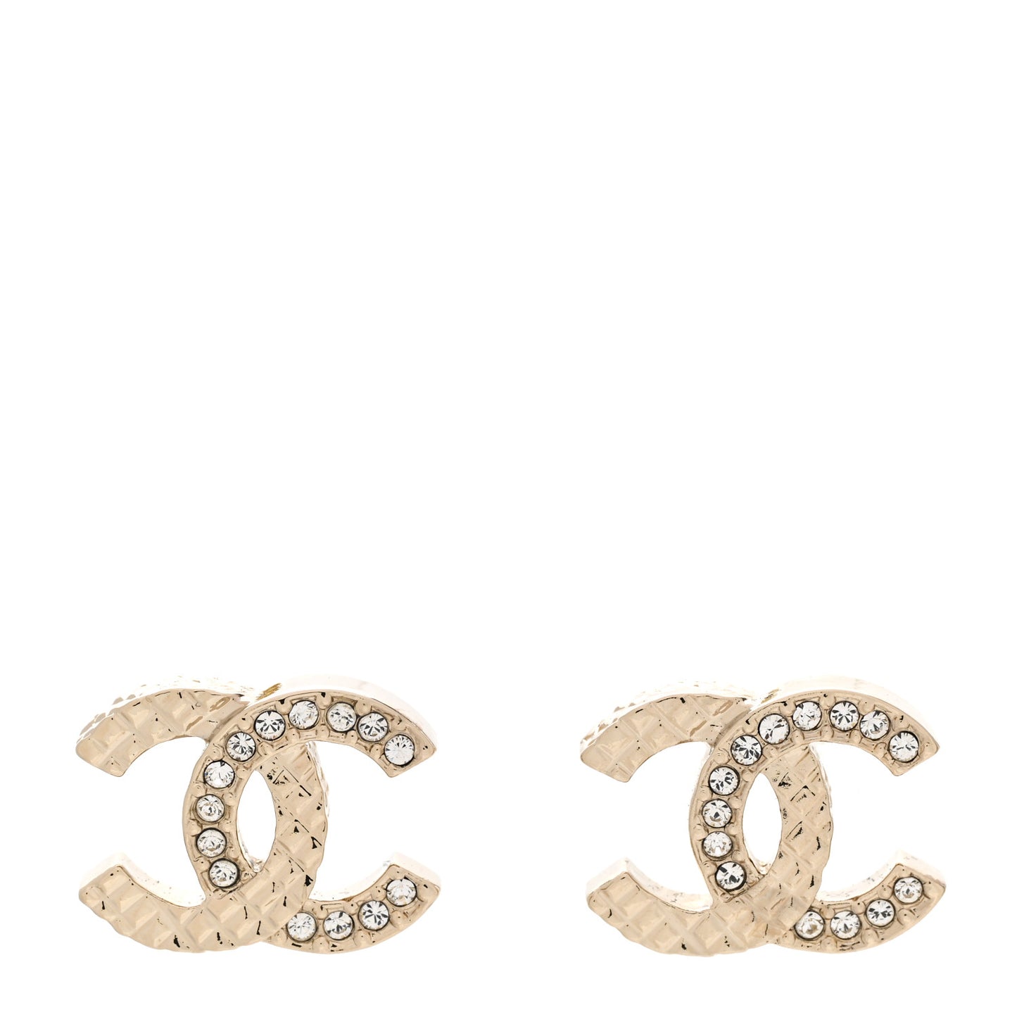 Textured Metal Crystal CC Earrings Gold