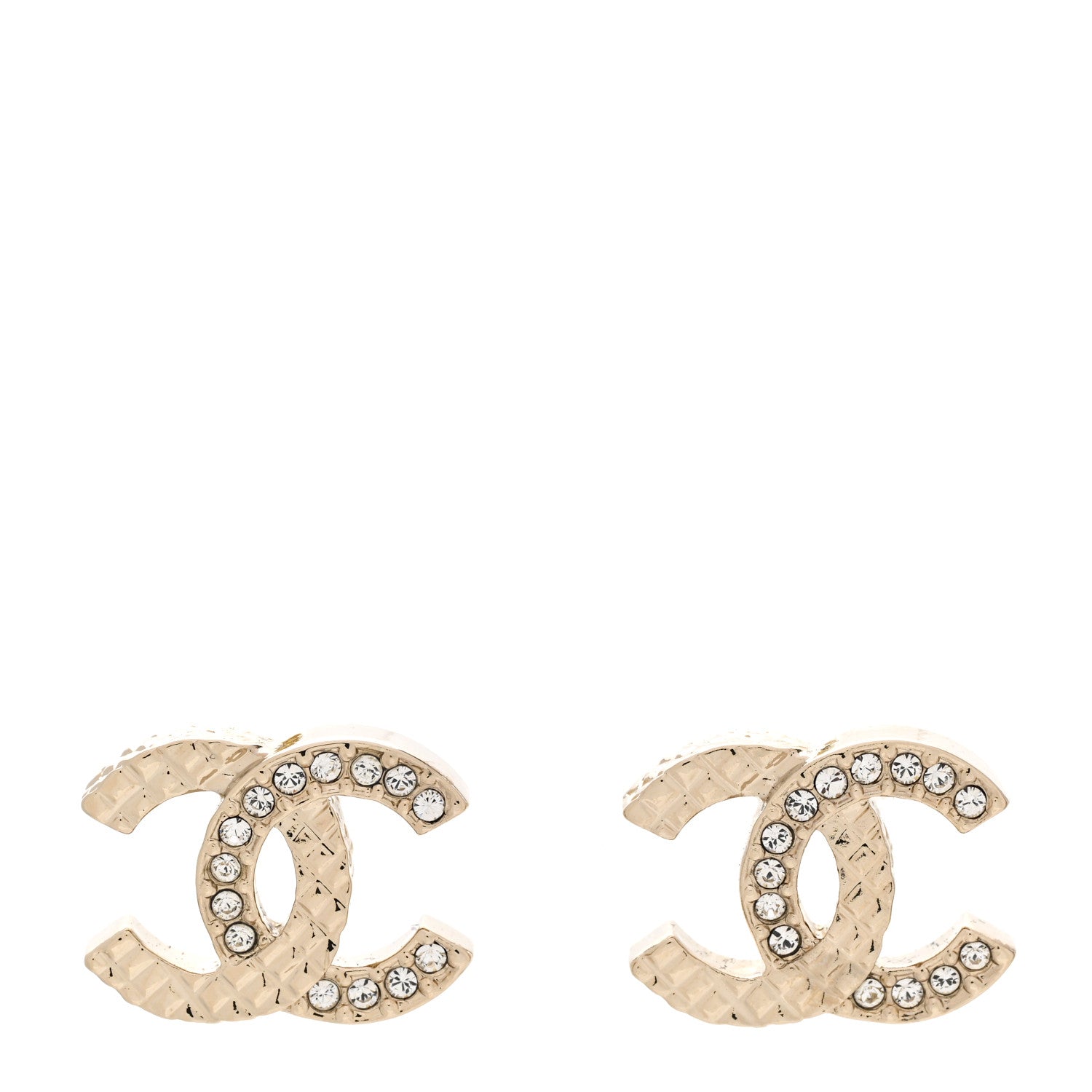 Chanel Textured Metal Crystal CC Earrings Gold 1 of 5