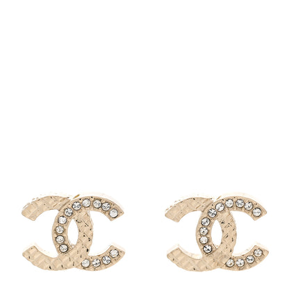 Chanel Textured Metal Crystal CC Earrings Gold 1 of 5