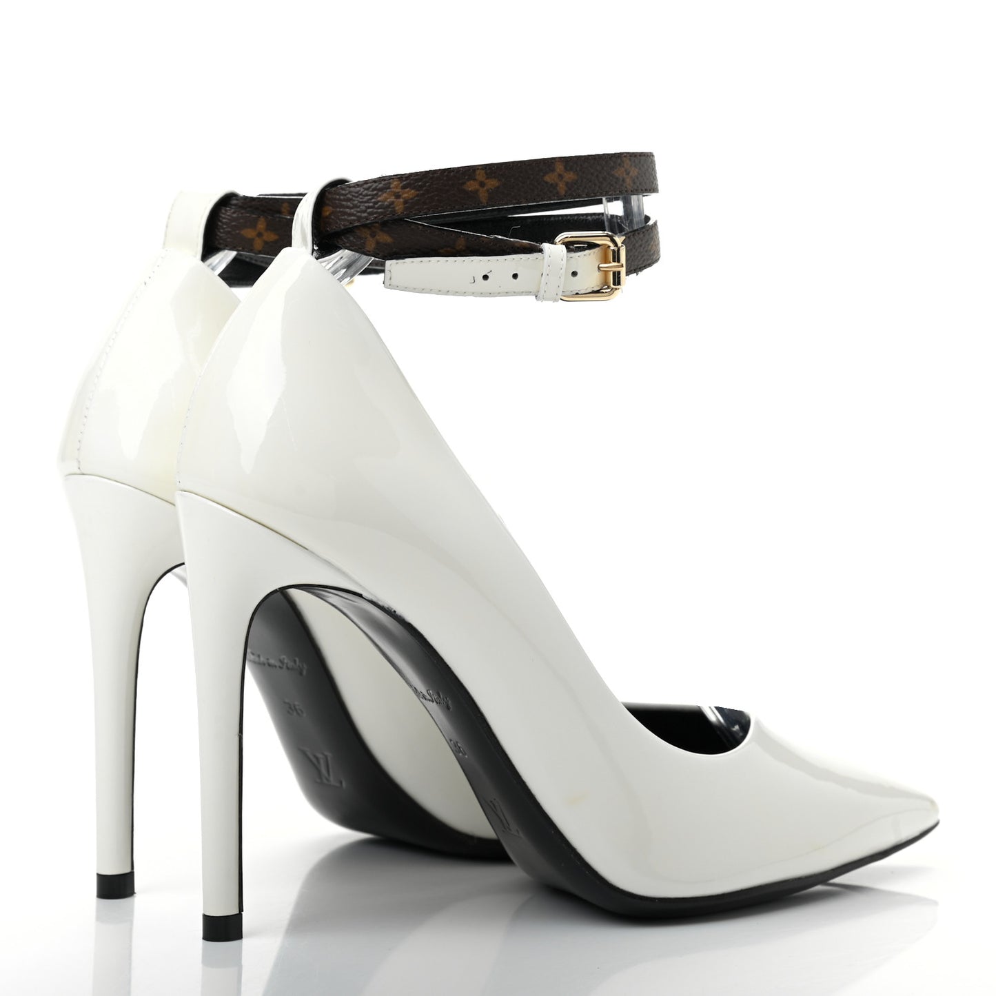 Monogram Patent Call Back Pumps 36 White