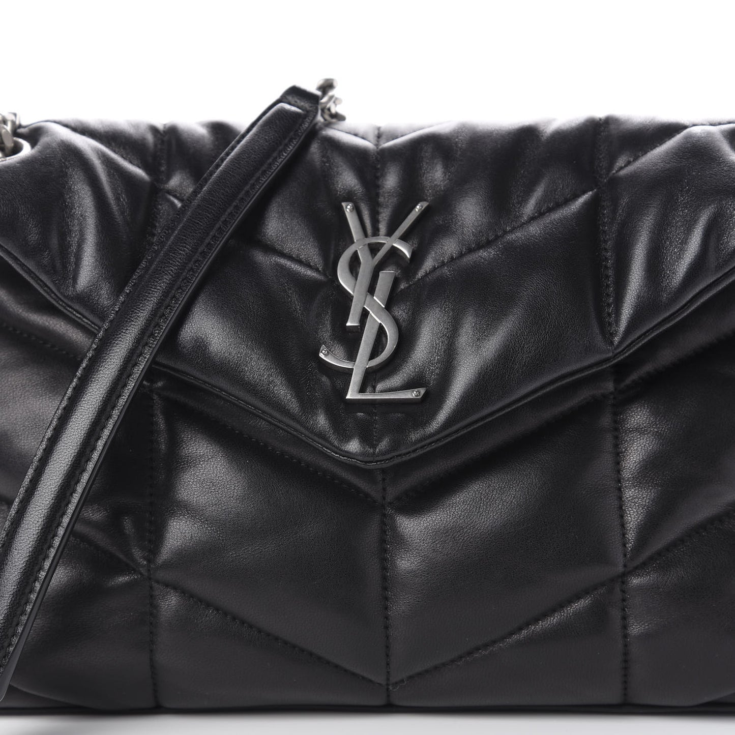 Lambskin Quilted Small Loulou Puffer Monogram Chain Satchel Black
