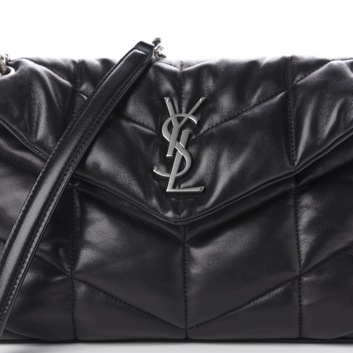 Saint Laurent Lambskin Quilted Small Loulou Puffer Monogram Chain Satchel Black 11 of 11