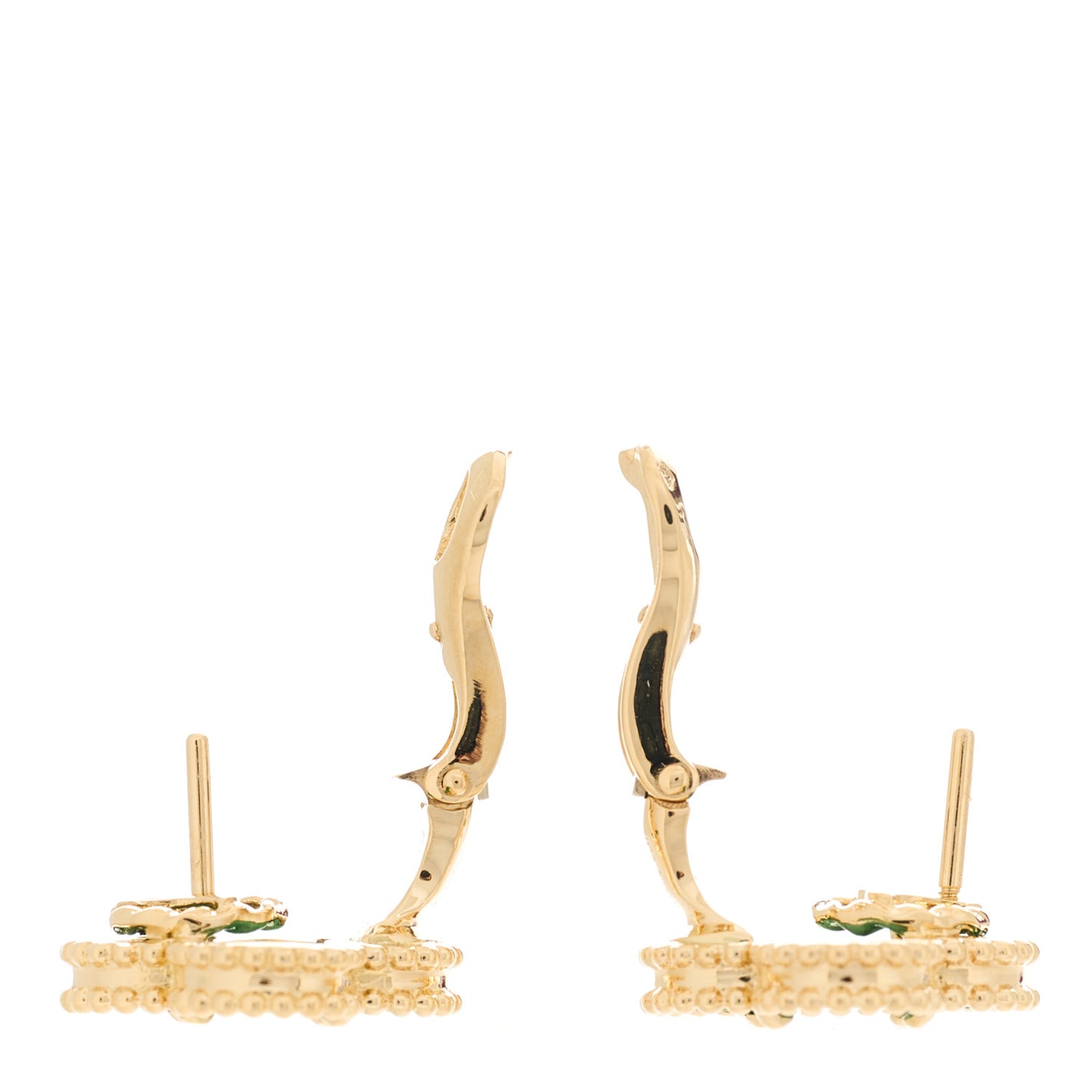 18K Yellow Gold Malachite Vintage Alhambra Earrings