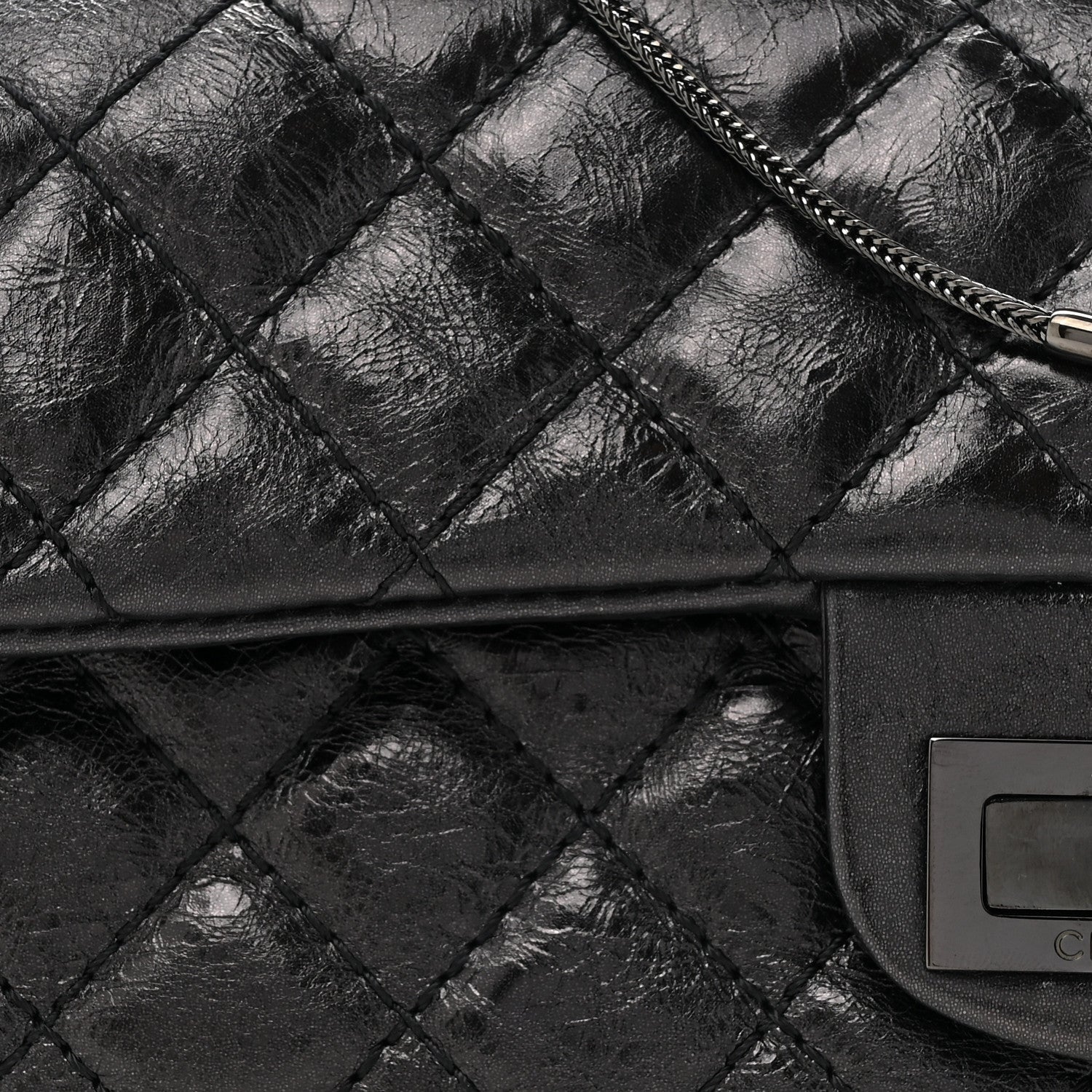 Chanel Glazed Calfskin 2.55 Reissue East West Clutch Black 9 of 12