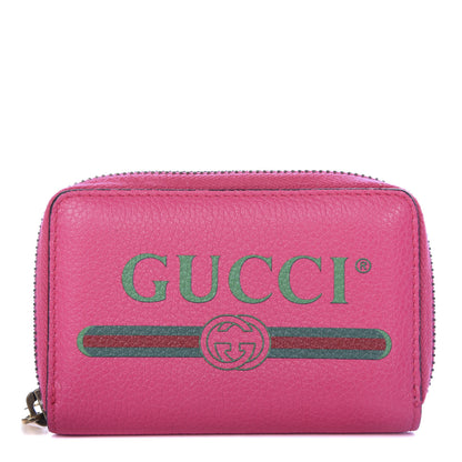 Gucci Grained Calfskin Logo Zip Around Card Case Box Pink Green 1 of 8