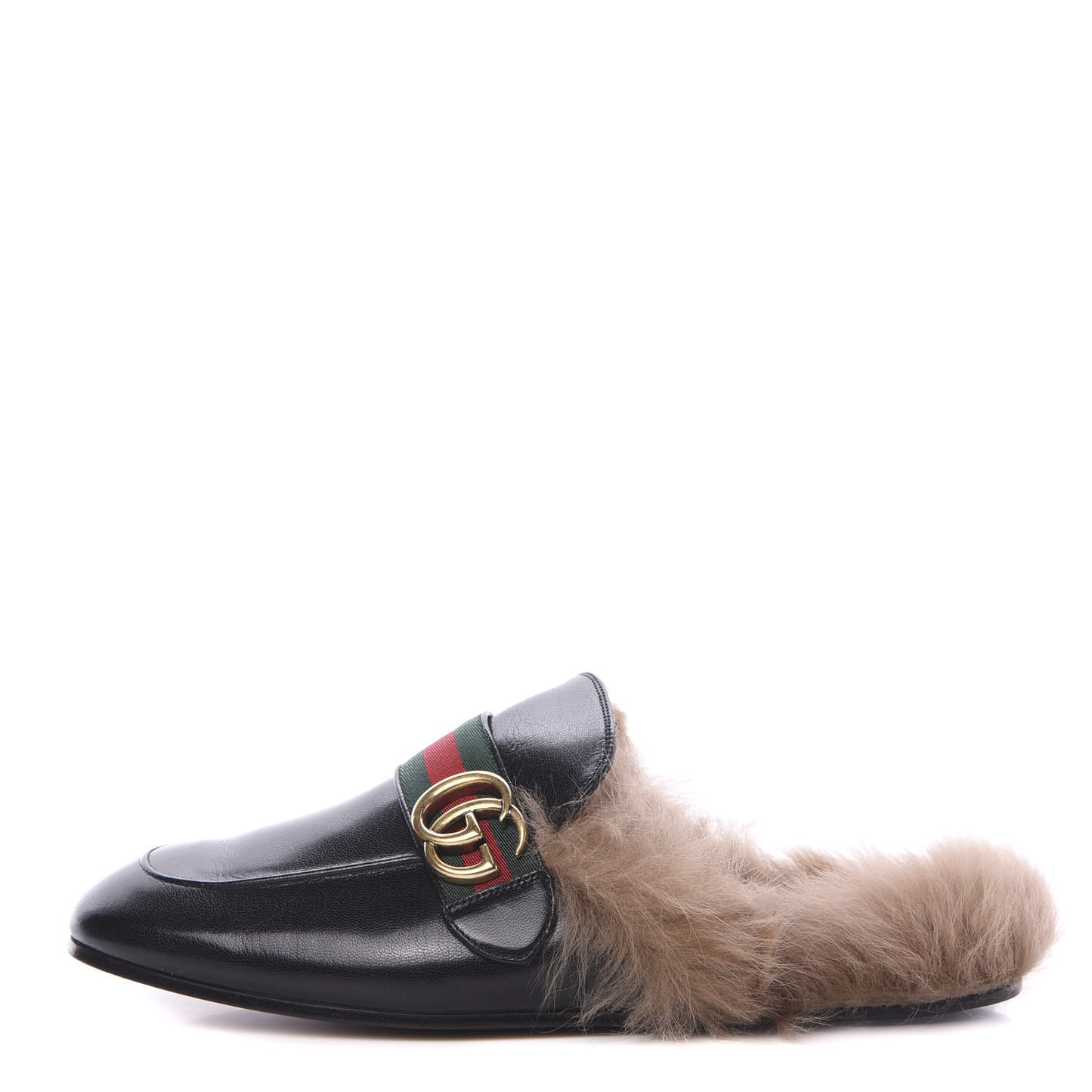 Goatskin Fur Web GG Mens Princetown Slippers 7 Black