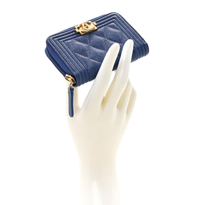Chanel Caviar Quilted Boy Zip Around Coin Purse Wallet Blue 2 of 8