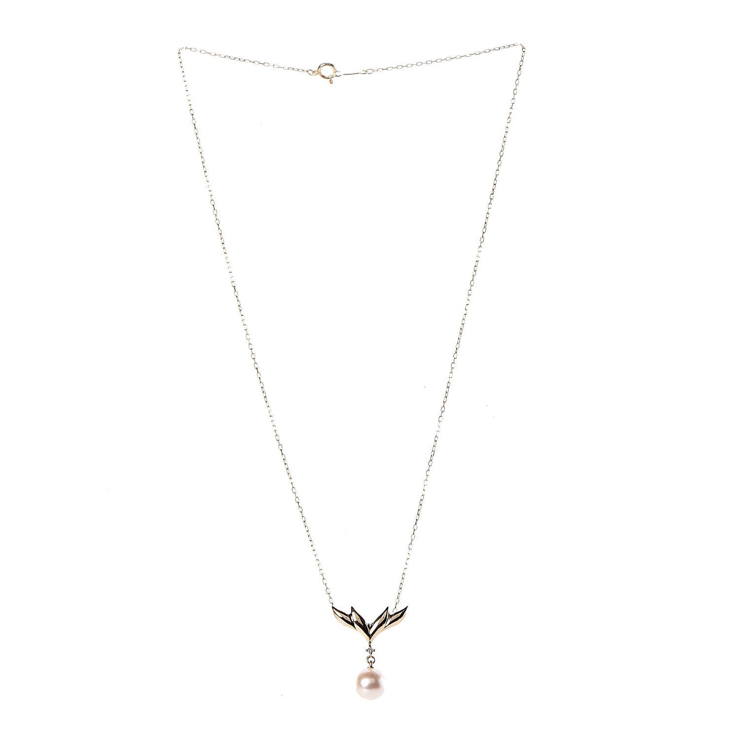 18K Yellow Gold Diamond Akoya Pearl 7.5mm Pendant Necklace
