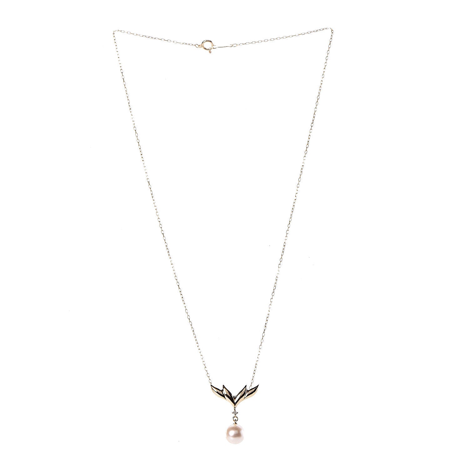 Mikimoto 18K Yellow Gold Diamond Akoya Pearl 7.5mm Pendant Necklace 3 of 6