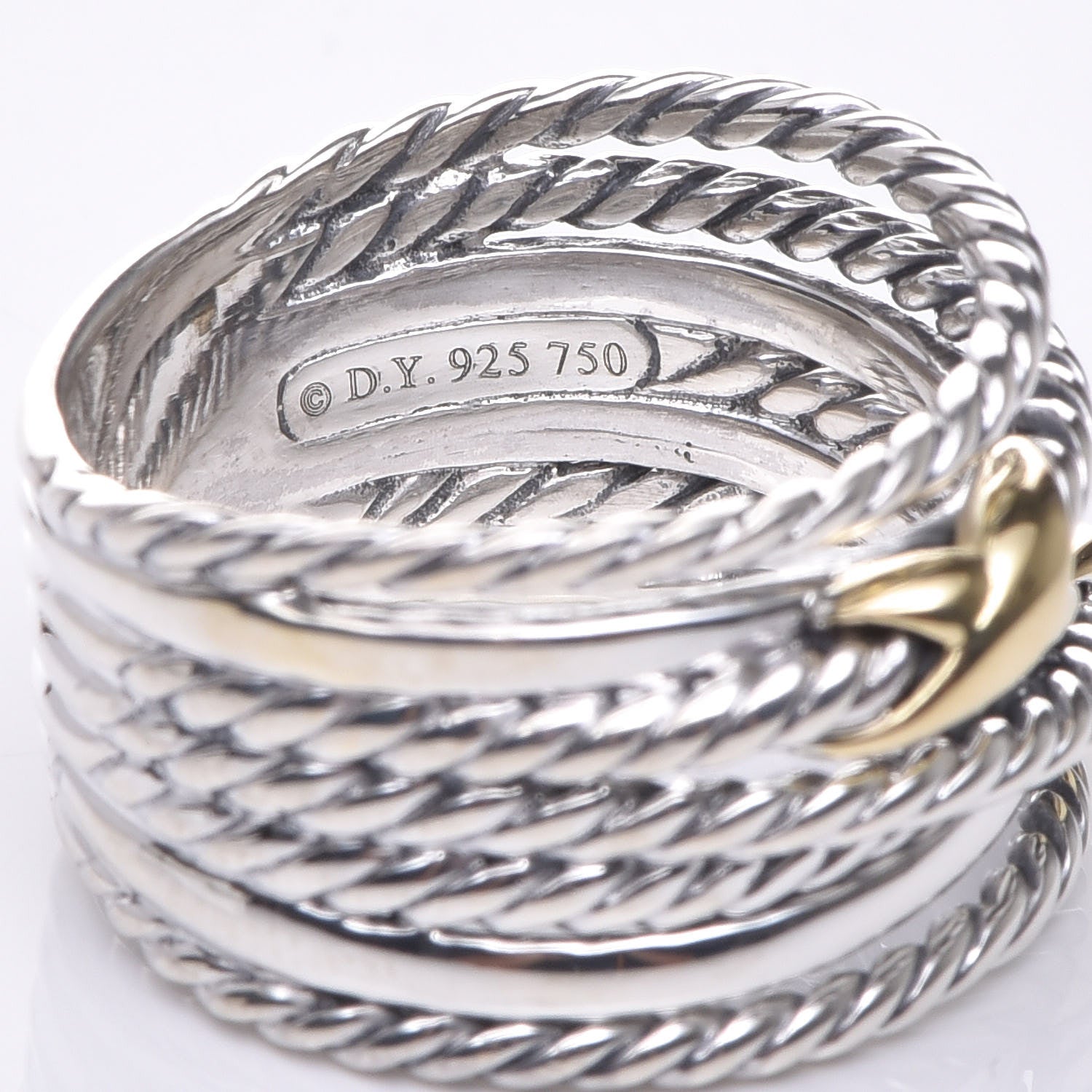 David Yurman Sterling Silver 18K Yellow Gold Double X Crossover Ring 53 6.5 4 of 4