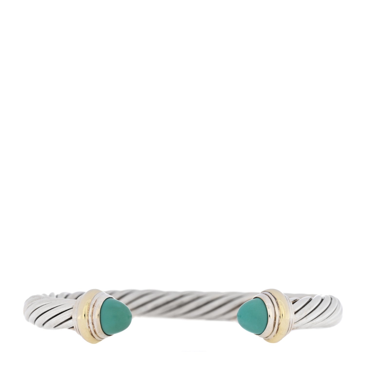 David Yurman Sterling Silver 14K Yellow Gold Turquoise 7mm Cable Classics Bracelet 1 of 4