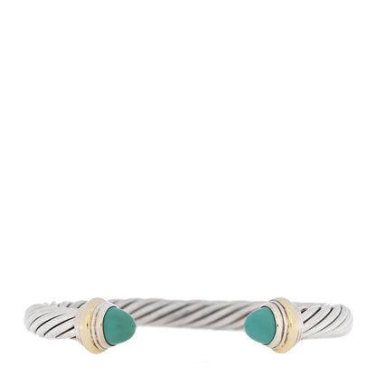 David Yurman Sterling Silver 14K Yellow Gold Turquoise 7mm Cable Classics Bracelet 1 of 4
