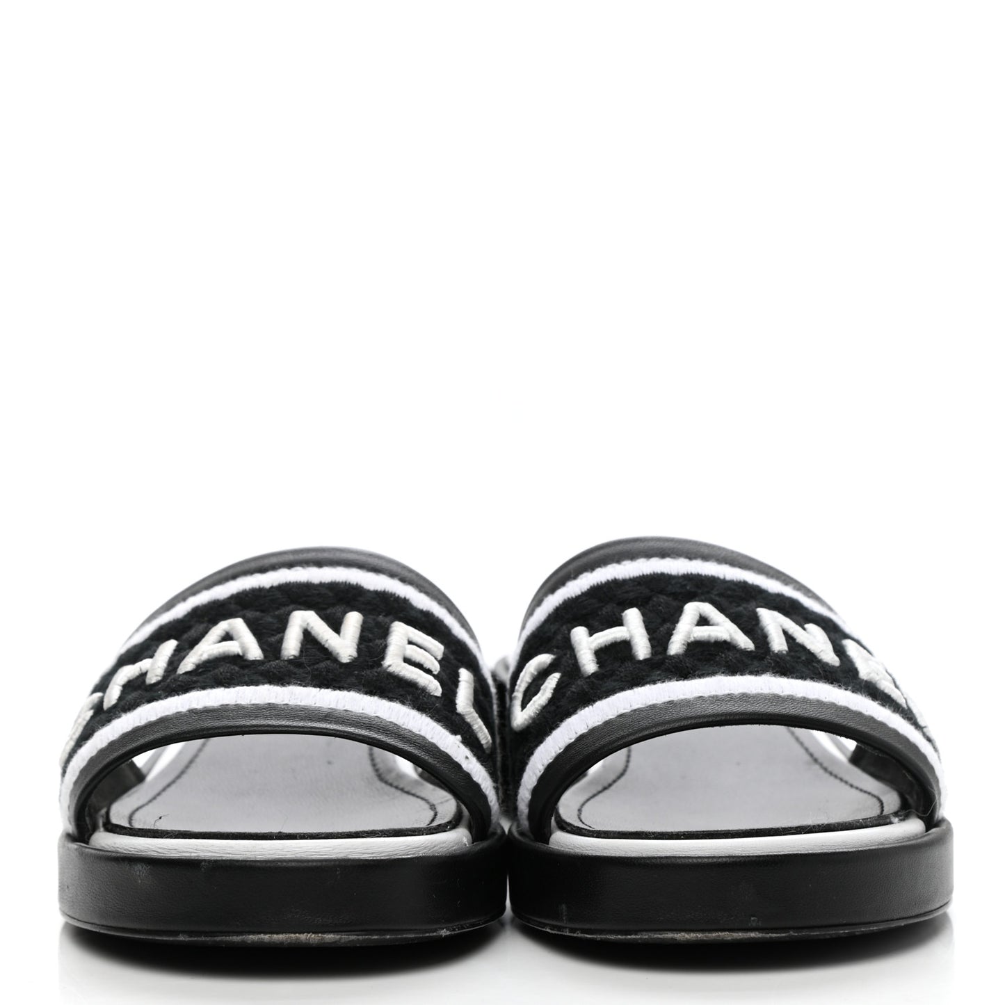 Lambskin Embroidered CC Mule Sandal 36 Black White