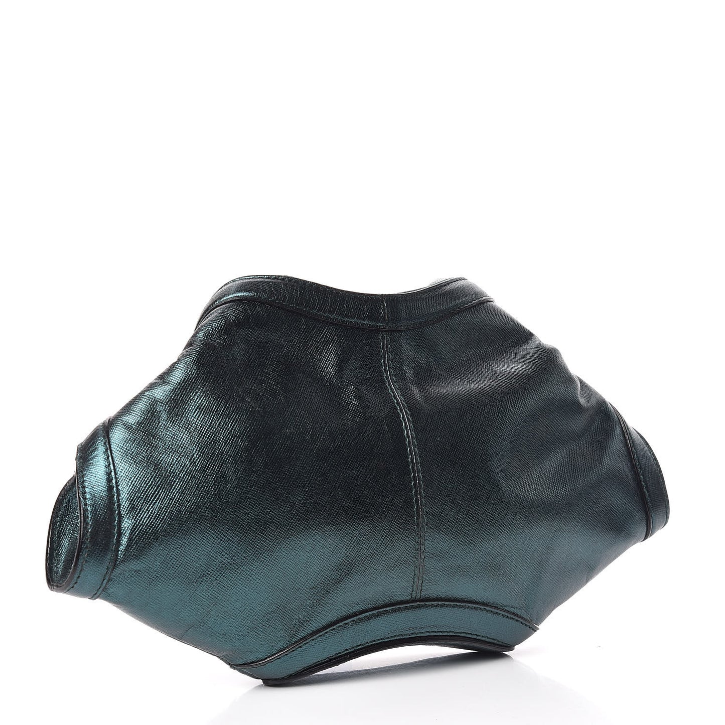 Metallic Lambskin De Manta Clutch Green