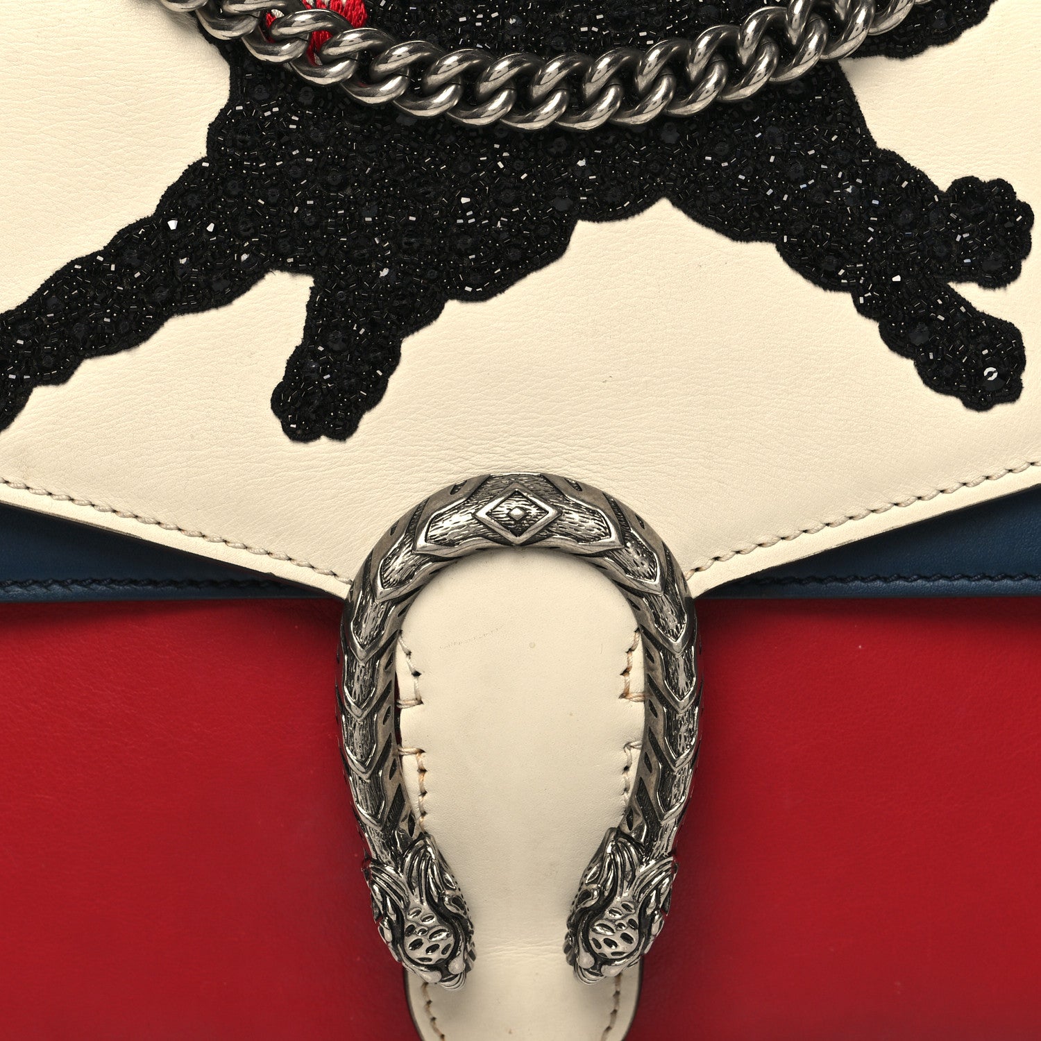 Gucci Calfskin Panther Embroidered Medium Dionysus Shoulder Bag White Blue Hibiscus Red 9 of 13