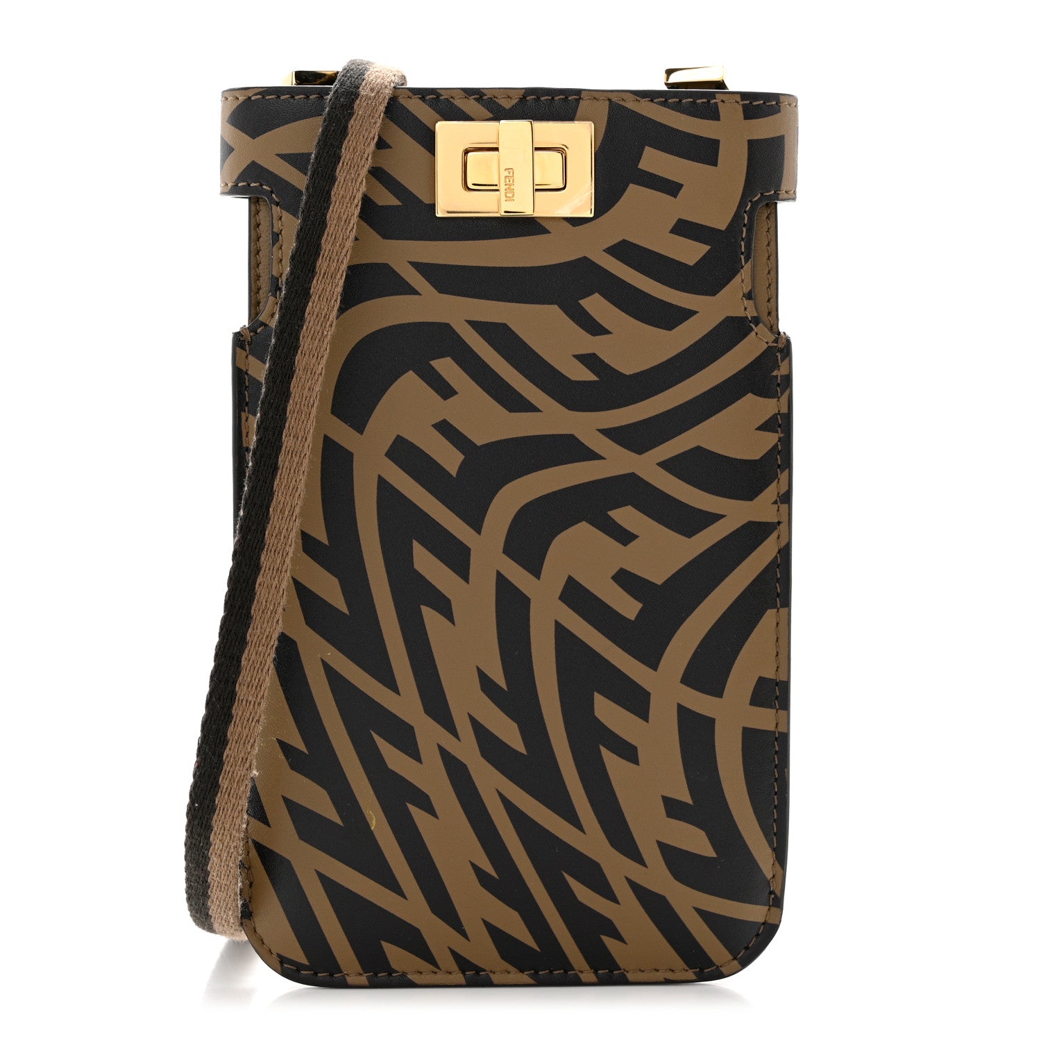 Fendi X SARAH COLEMAN Vitello Liberty Shiny Nappa FF Vertigo Peekaboo Phone Pouch Fango Maya Black 1 of 7