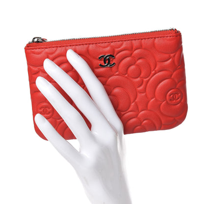 Chanel Goatskin Camellia Embossed Cosmetic Pouch Red 2 of 8