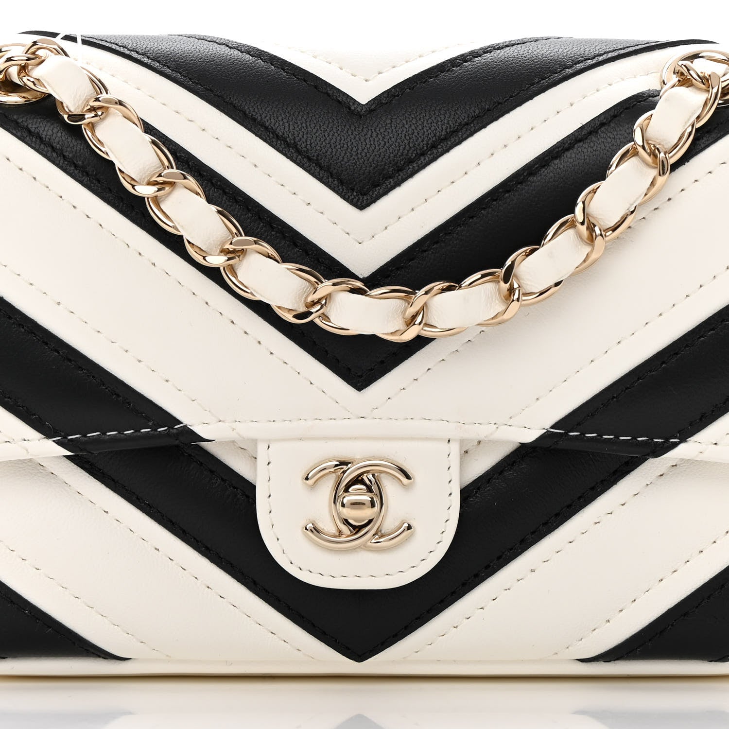 Chanel Lambskin Chevron Stitched Flap White Black 8 of 14