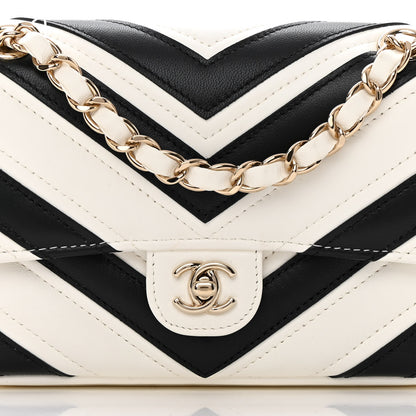 Chanel Lambskin Chevron Stitched Flap White Black 8 of 14