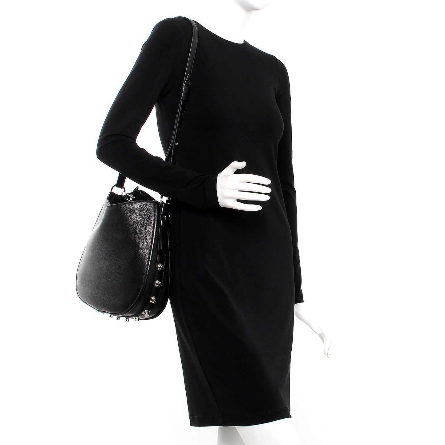 Calfskin Small Studded Obsedia Hobo Black