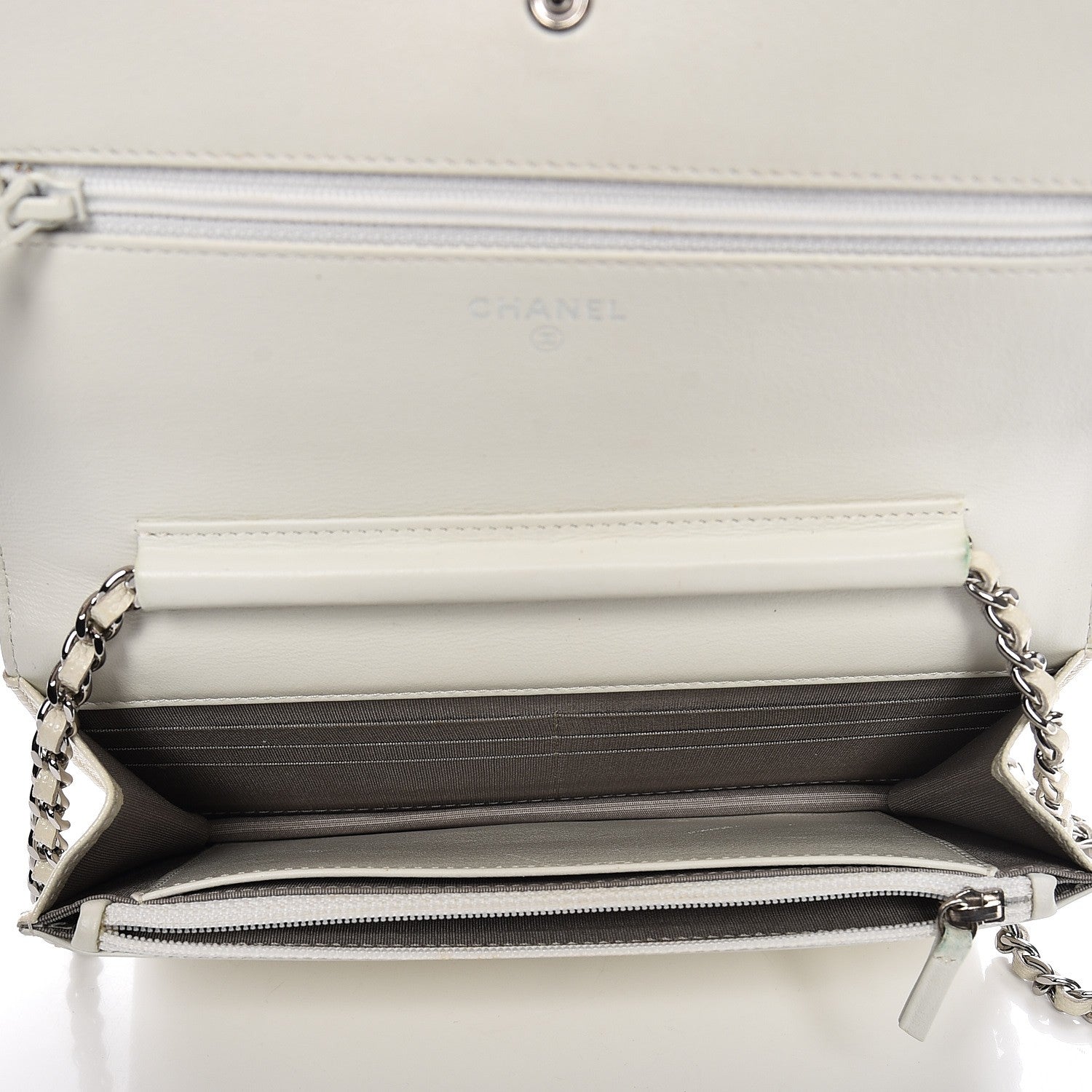Chanel Caviar Sevruga Wallet On Chain WOC White 5 of 7