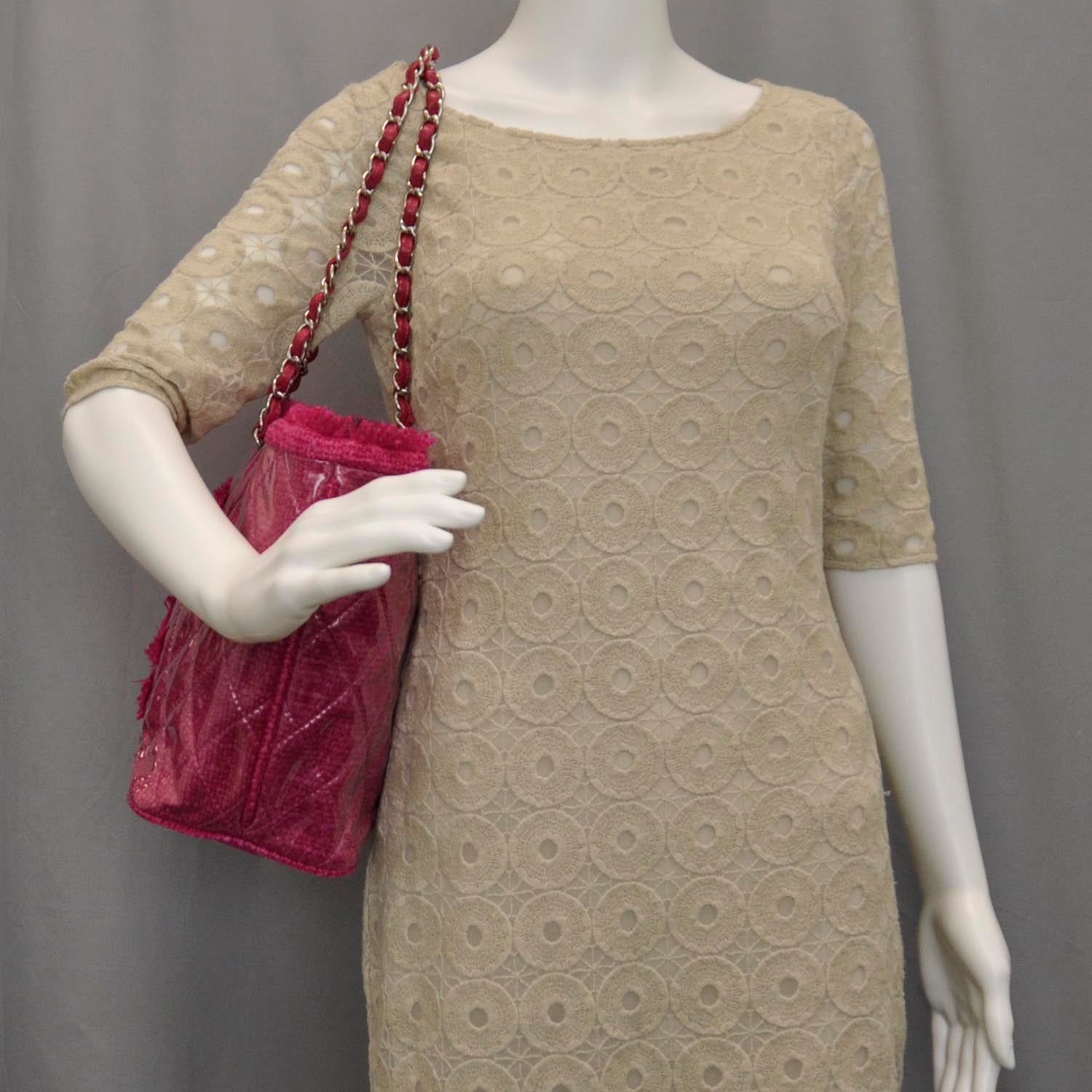 Chanel Vinyl Quilted Funny Tweed Tote Fuchsia 2 of 10